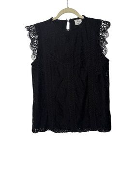 Like Love Black Lace Flutter Sleeve Top
